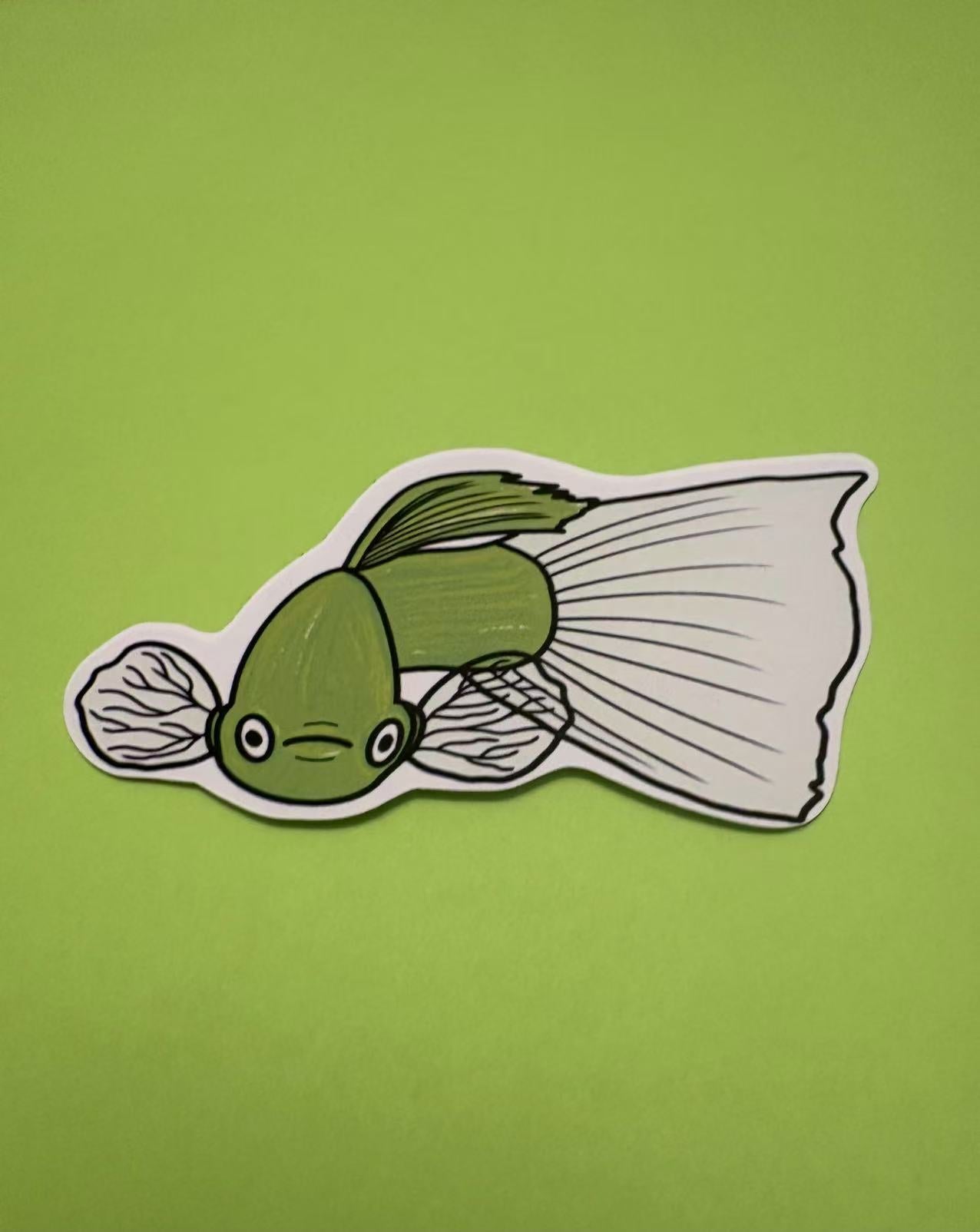 Guppy Cute Green Die Cut Sticker