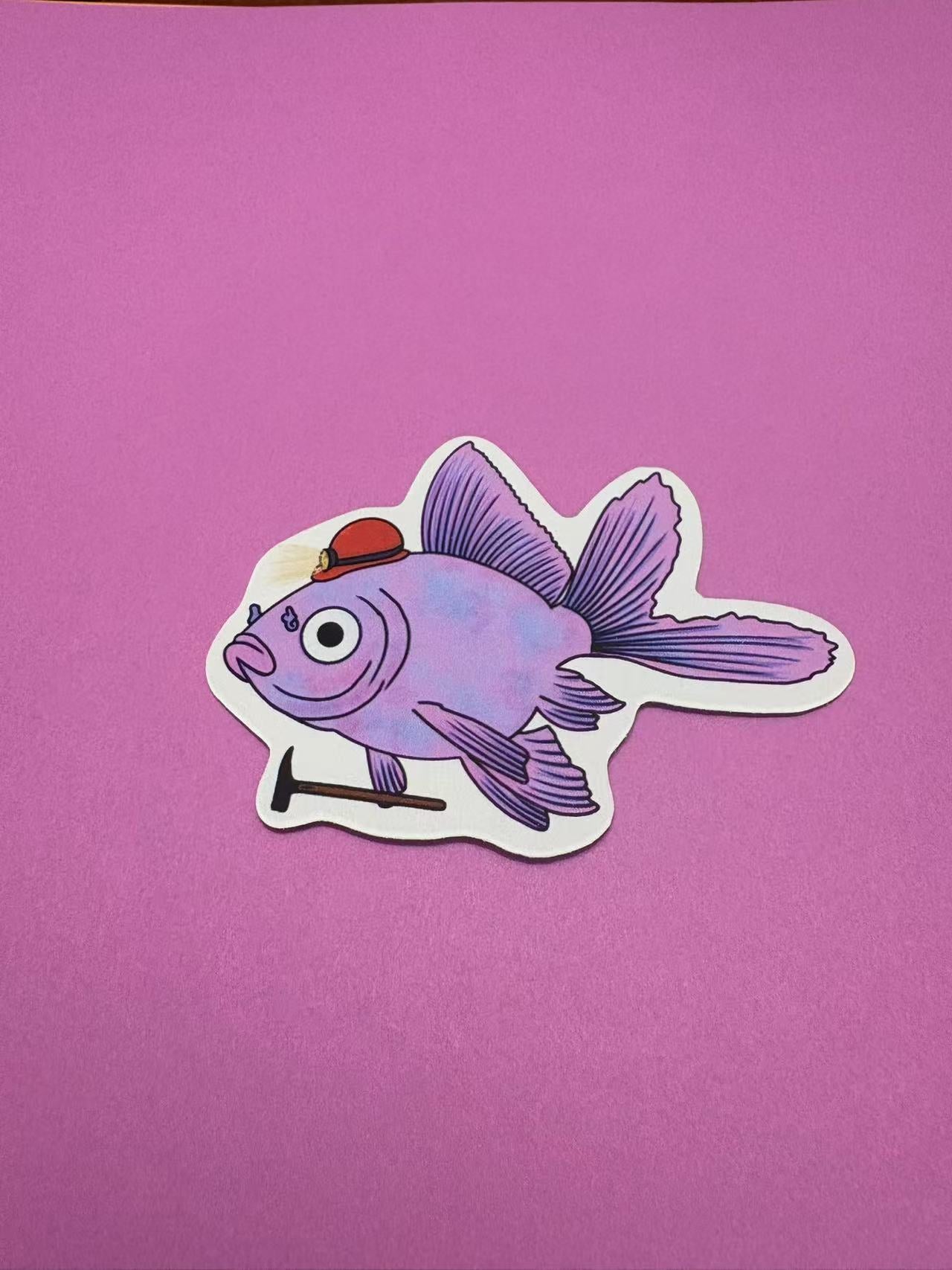 Goldfish Miner Die Cut Sticker
