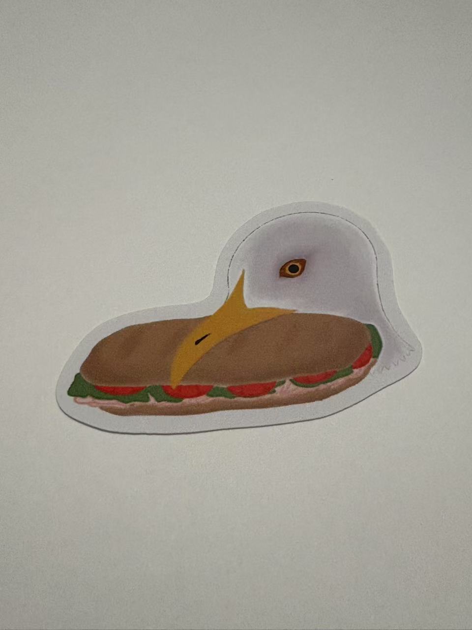 Eating Sandwich Seagull Die Cut Sticker