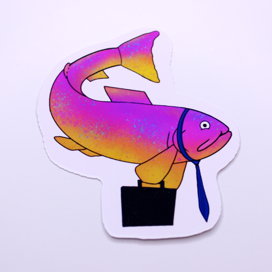 Brook Trout Businessman Die Cut Sticker