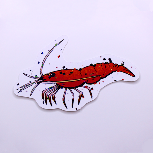 Red Glitch Shrimp Die Cut Sticker