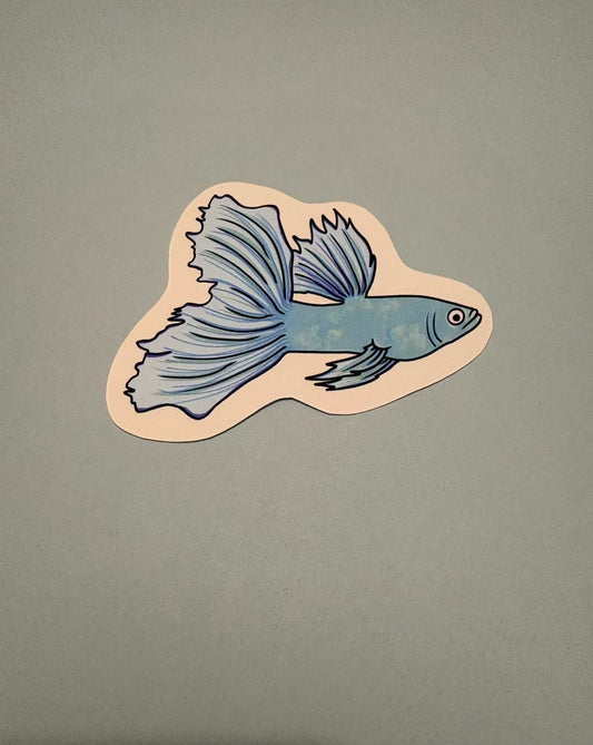 Guppy cut blue die cut sticker