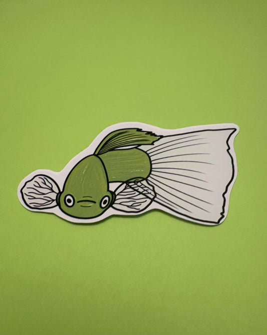 Guppy Cute Green Die Cut Sticker