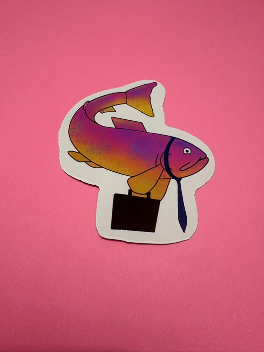 Brook Trout Businessman Die Cut Sticker