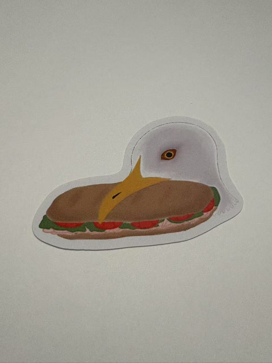 Eating Sandwich Seagull Die Cut Sticker